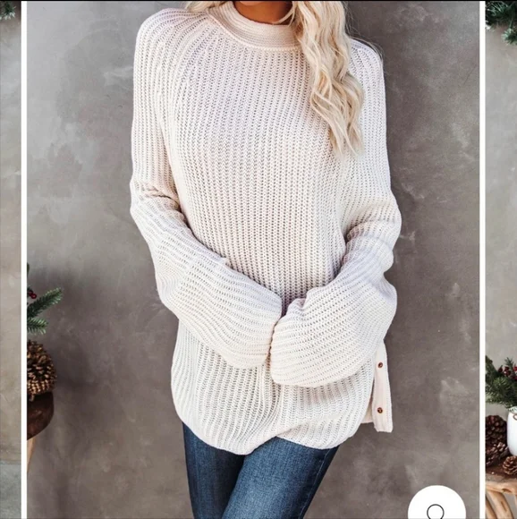 LN White Vici Sweater Button Crew S - Picture 2 of 8